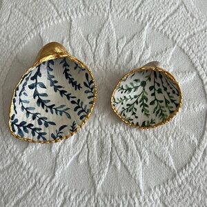 Set of 2 Decoupaged Shells featuring Serena & Lily Napkin with Gold painted trim